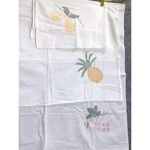 Vintage Fruit Cross-Stitch Linens Set Grapes‎ Pineapple Lemon Embroidery